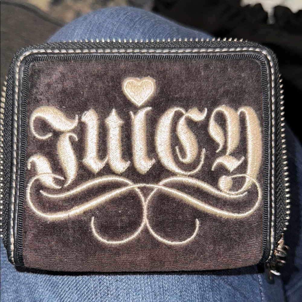 Juicy Couture Black and Gray Wallet with Gothic Design